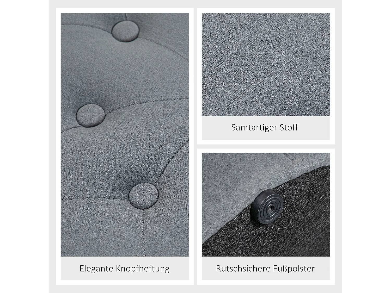 Pouf rond avec rangement, velours gris, pieds antidérapants, 60x60x40 cm