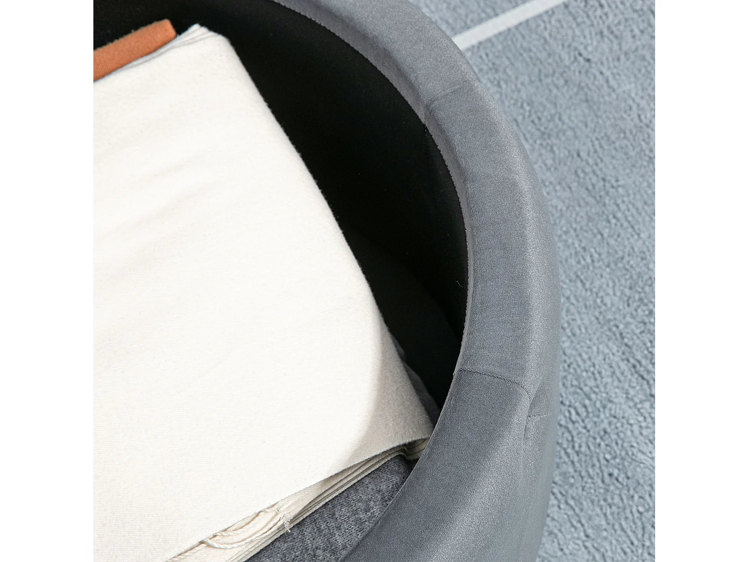 Pouf rond avec rangement, velours gris, pieds antidérapants, 60x60x40 cm