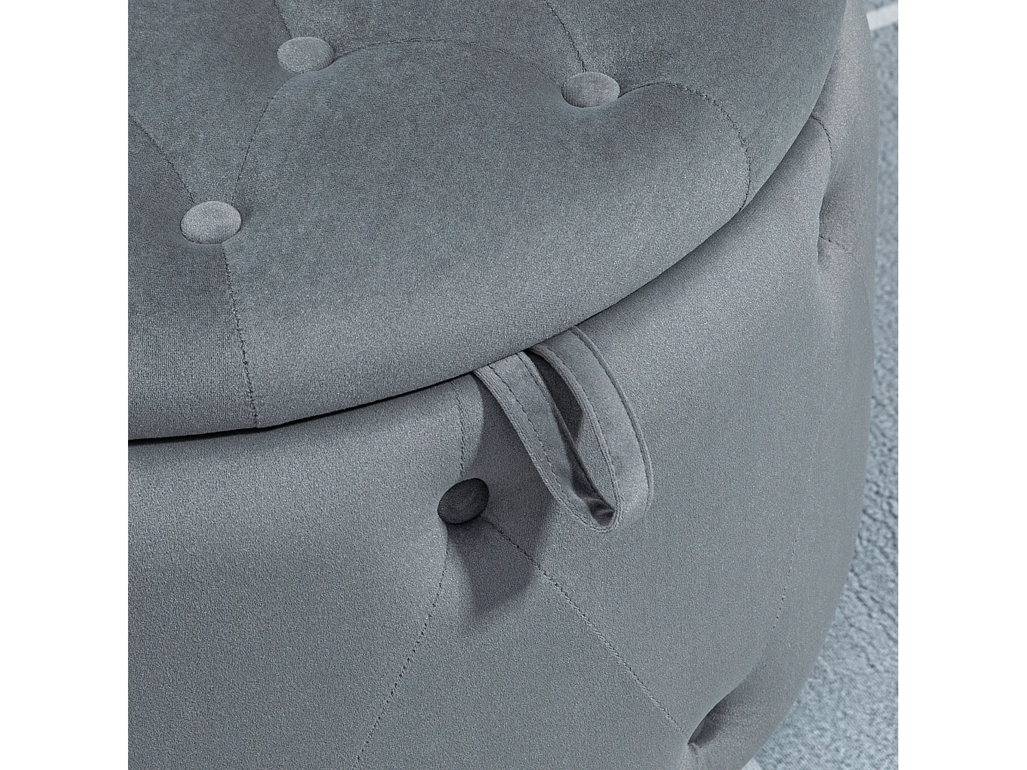 Pouf rond avec rangement, velours gris, pieds antidérapants, 60x60x40 cm