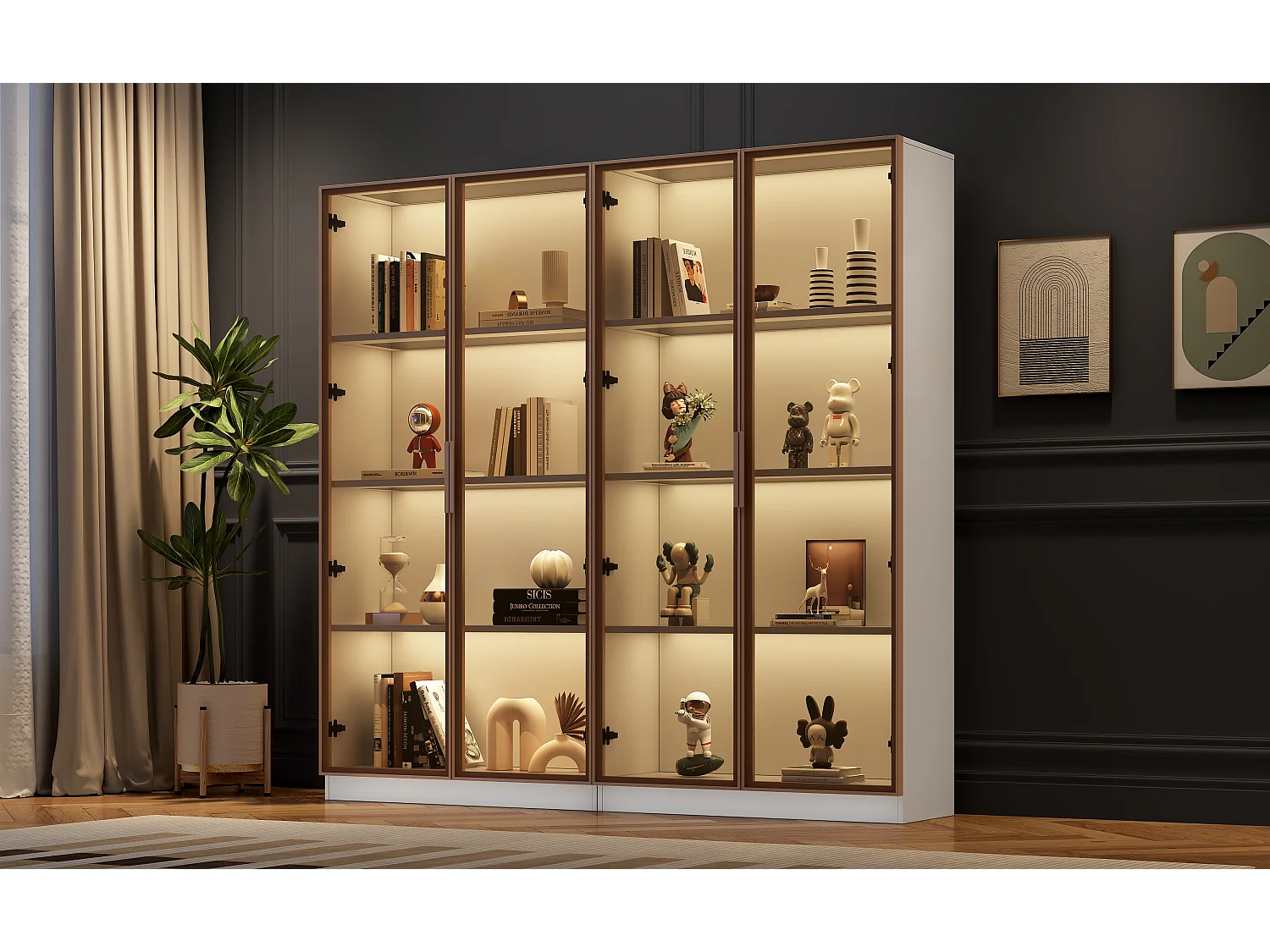 Vitrine en Verre Blanc avec LED RGB, 2 Portes et Étagères Réglables, MDF, Blanc, (80x40x160 cm)