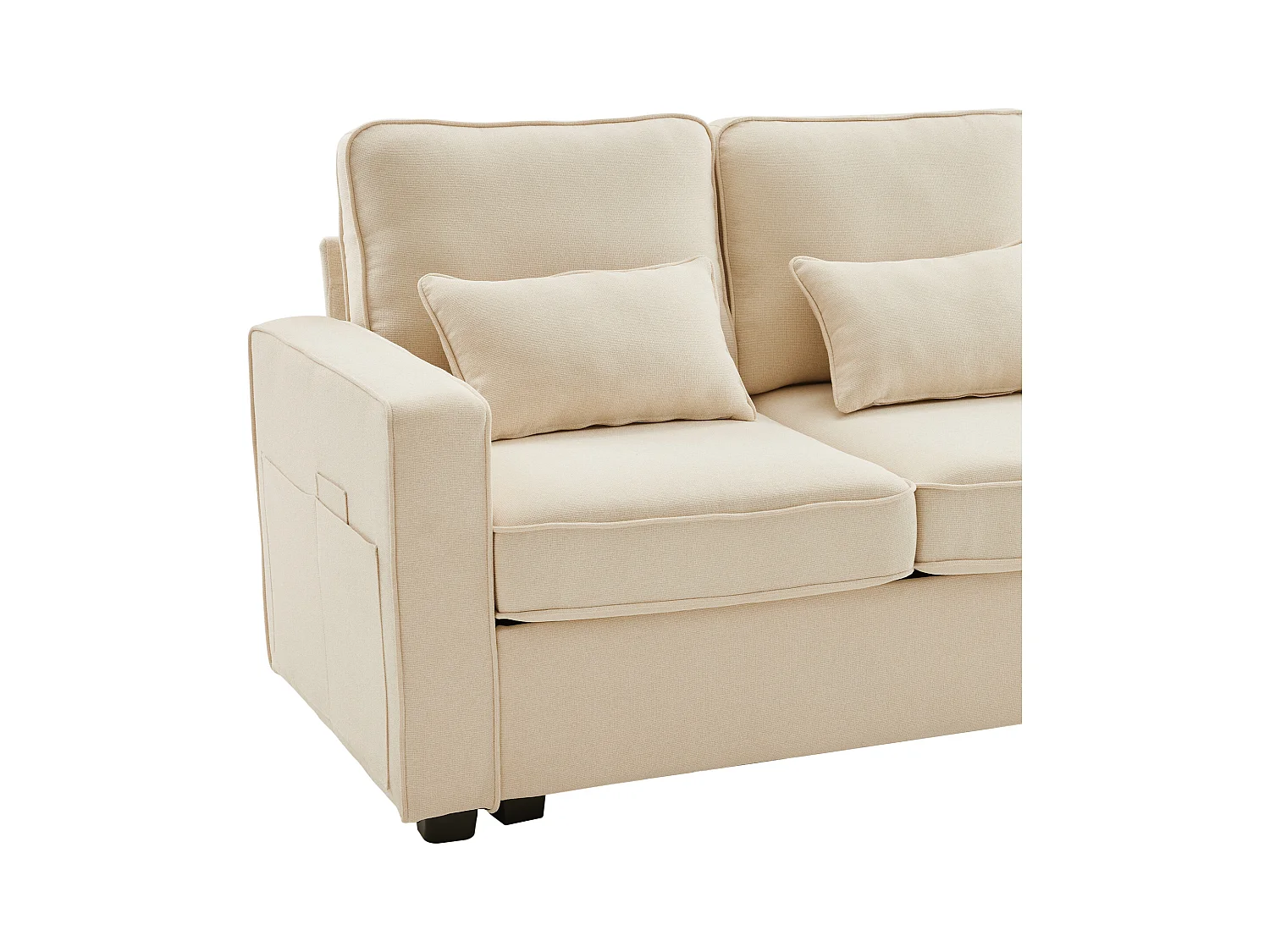 Canapé 4 places - Canapé avec 2 porte-gobelets et 2 chargeurs USB - poches d'accoudoir et 4 oreillers - lin beige