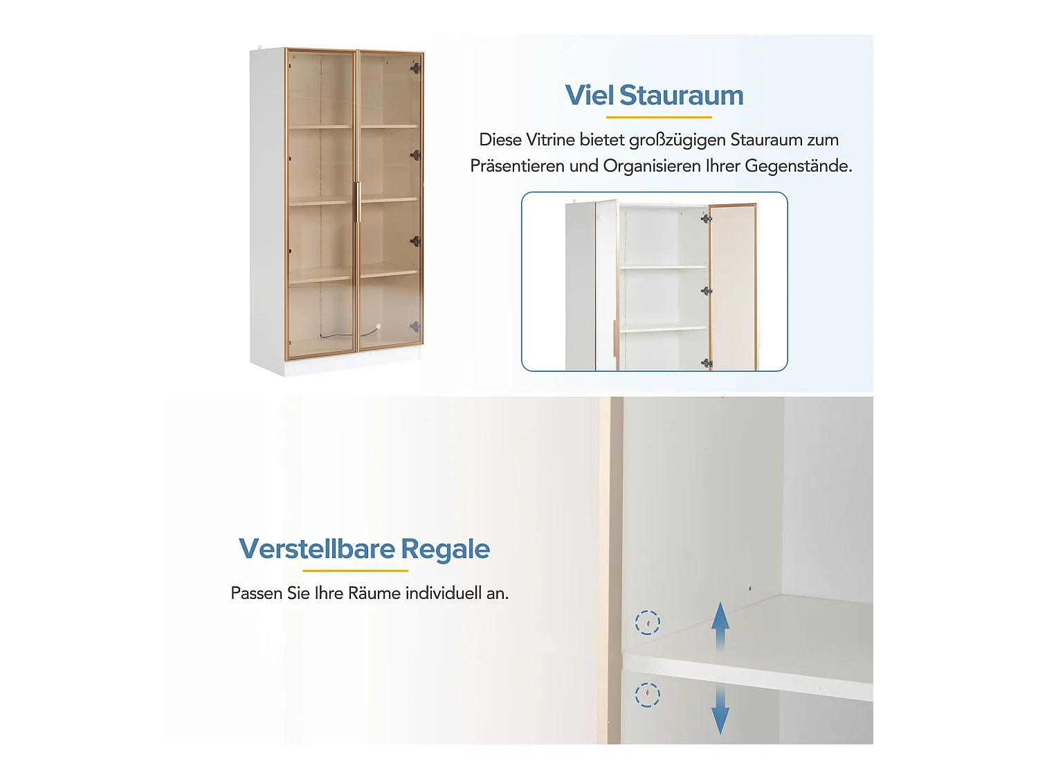 Vitrinekast met LED, 2 deuren, verstelbare planken, MDF, wit, (80x40x160 cm + 70x35x150 cm)