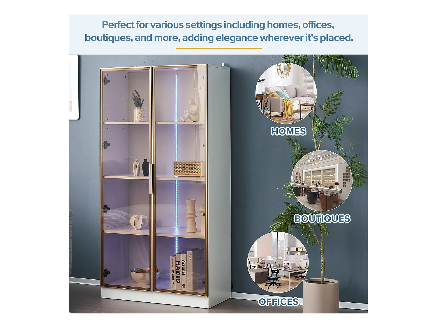 Vitrinekast met LED, 2 deuren, verstelbare planken, MDF, wit, (80x40x160 cm + 70x35x150 cm)