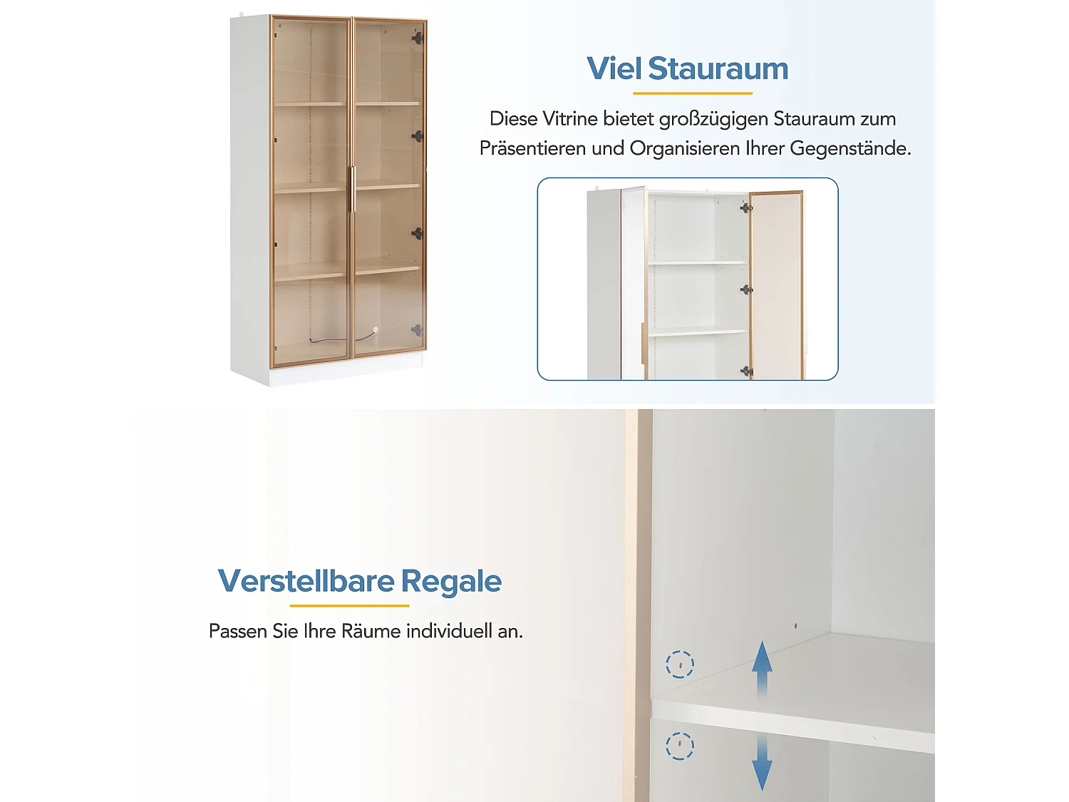 Vitrine en Verre avec LED, 2 Portes, Étagères Réglables, MDF, Blanc, (80x40x160 cm + 70x35x150 cm)