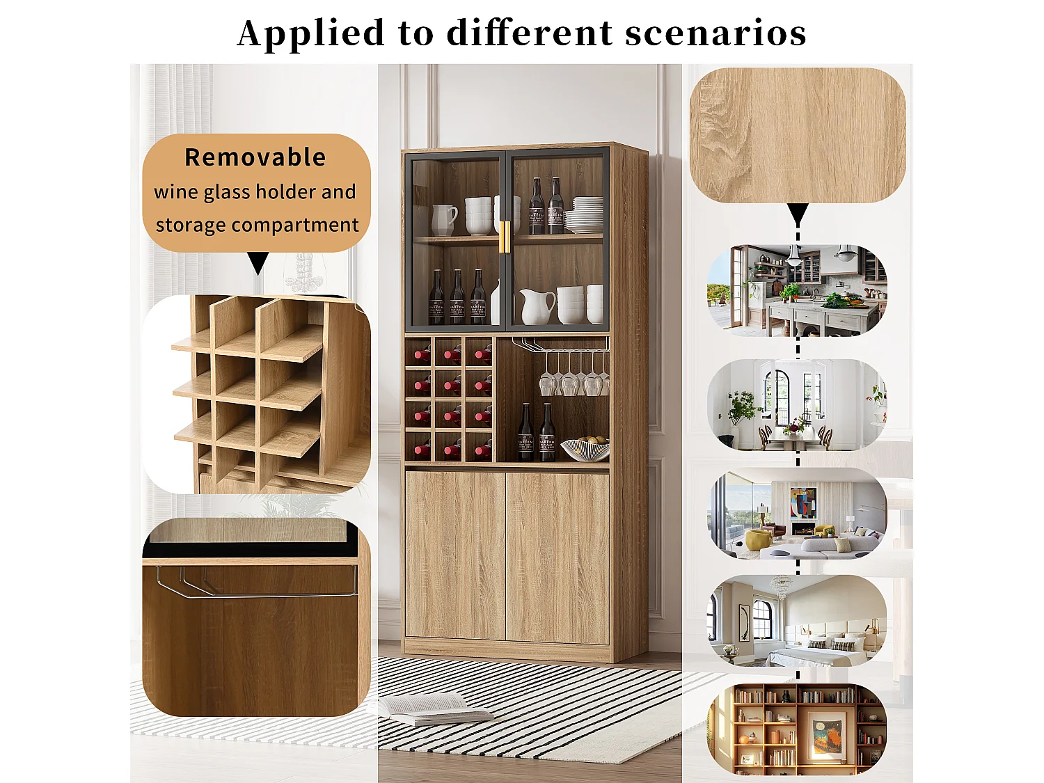 Vitrine avec éclairage LED, portes en verre, MDF, naturel (80x40x180 cm)