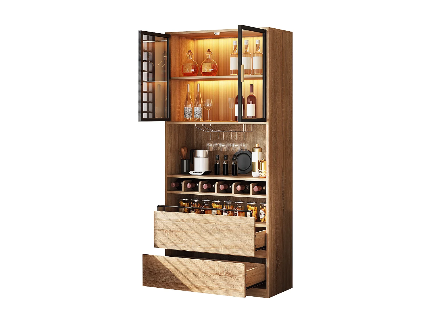 Vitrine avec éclairage LED, portes en verre, MDF, naturel (80x40x180 cm)