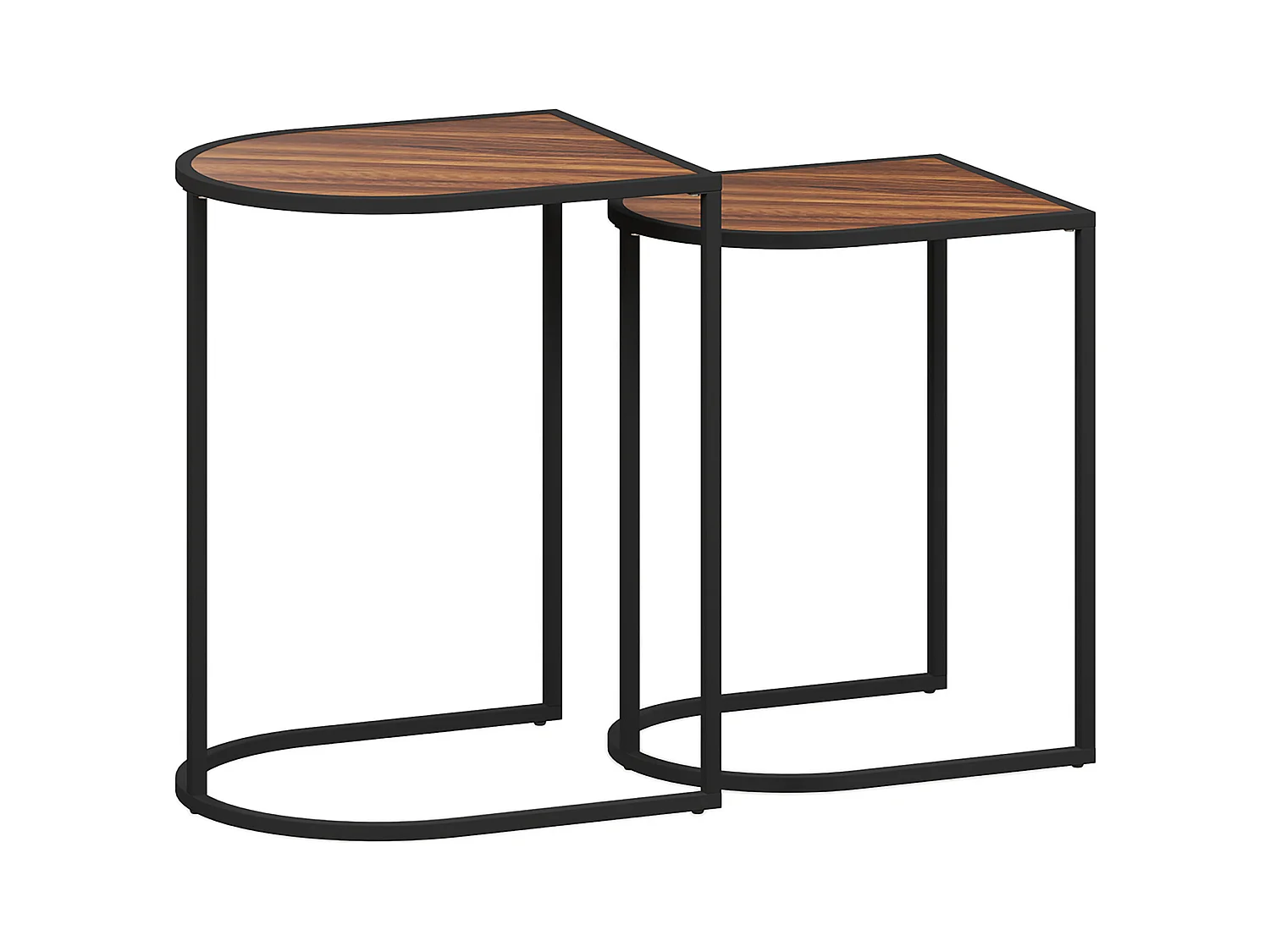 Table Basse Set de 2, Tables d'Appoint Empilables, Structure Métallique, Bois, Marron et Noir (45x38x58 cm)
