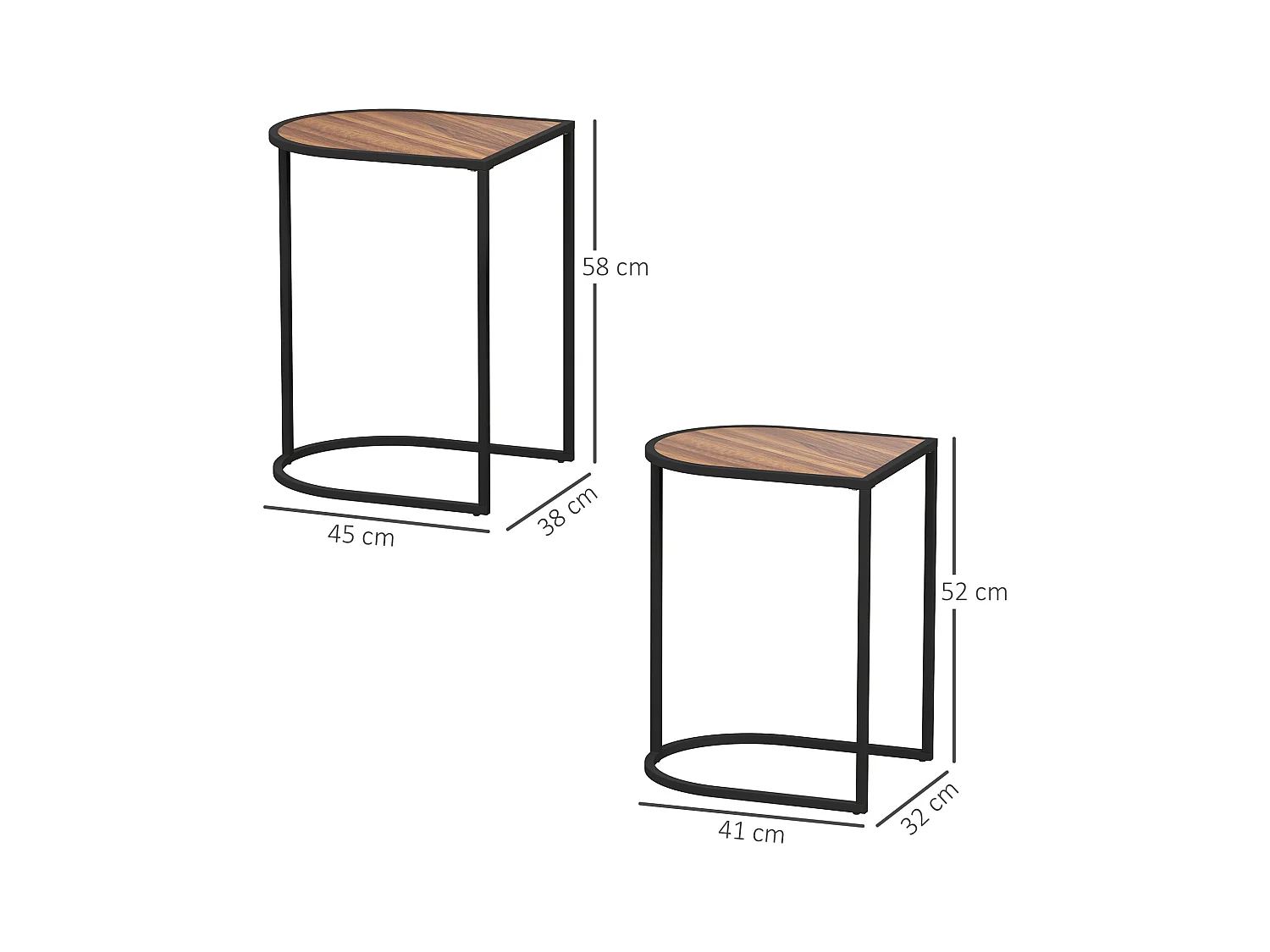 Table Basse Set de 2, Tables d'Appoint Empilables, Structure Métallique, Bois, Marron et Noir (45x38x58 cm)