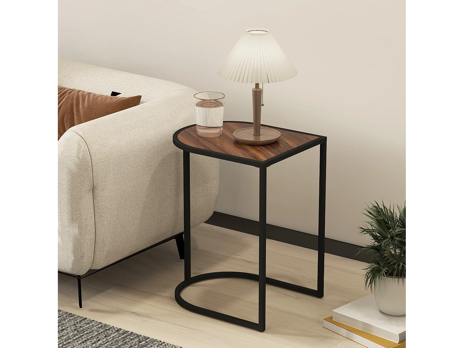 Set di 2 tavolini da caffè, tavolini laterali impilabili, struttura in metallo, legno, marrone e nero (45x38x58 cm)