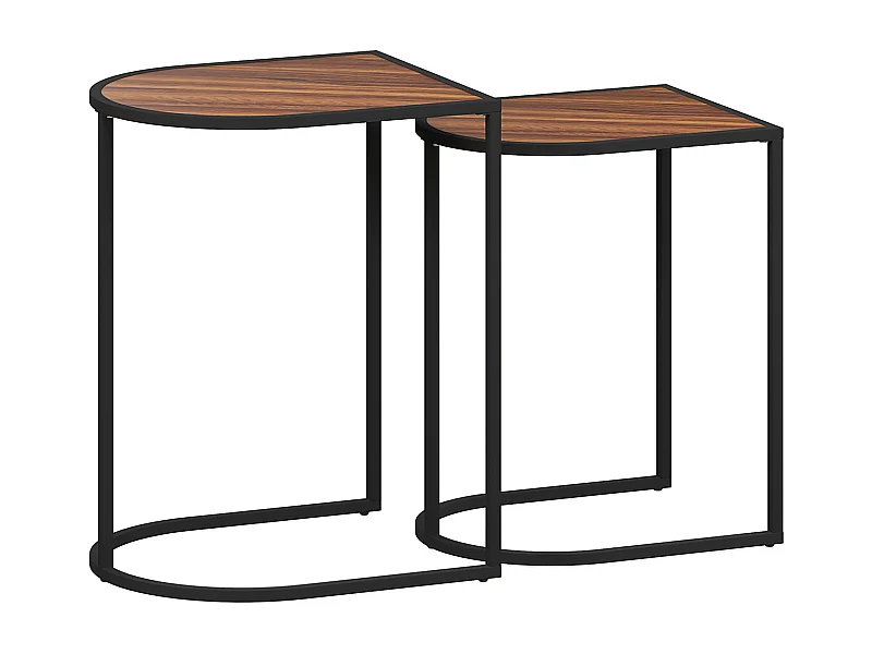 Set di 2 tavolini da caffè, tavolini laterali impilabili, struttura in metallo, legno, marrone e nero (45x38x58 cm)
