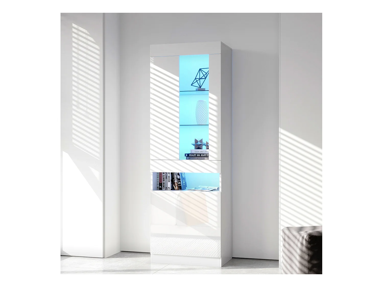 Vitrine LED avec 16 couleurs, design moderne, panneau de particules, blanc (50x40x180 cm)