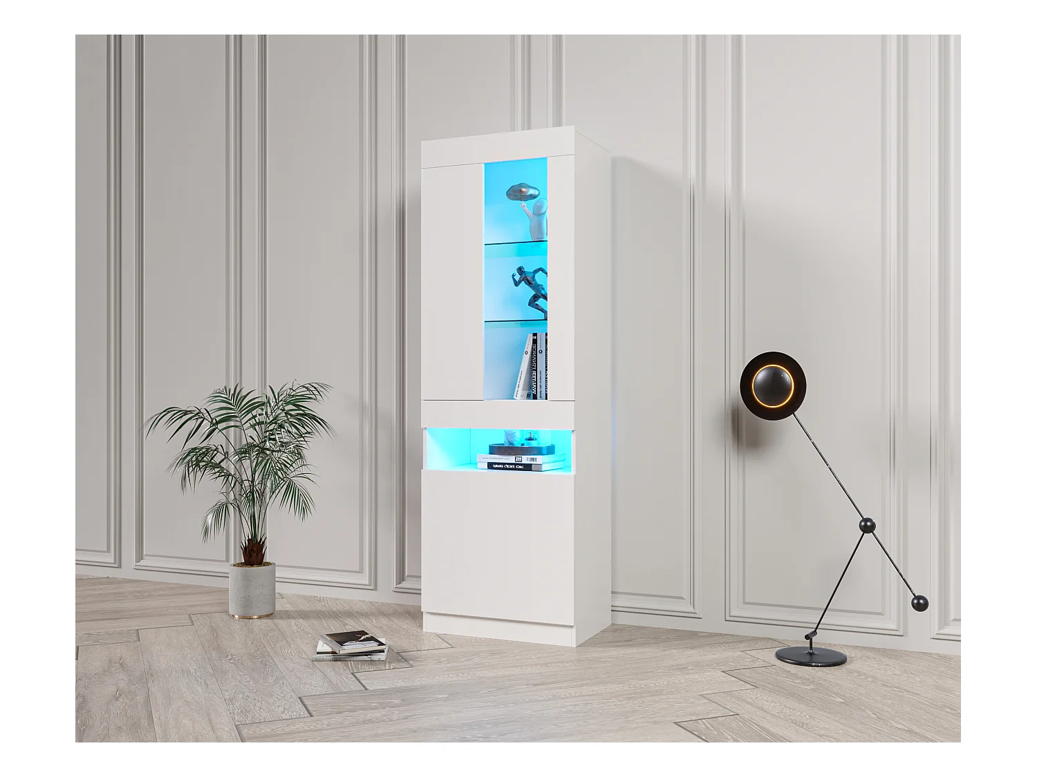 Vitrine LED avec 16 couleurs, design moderne, panneau de particules, blanc (50x40x180 cm)