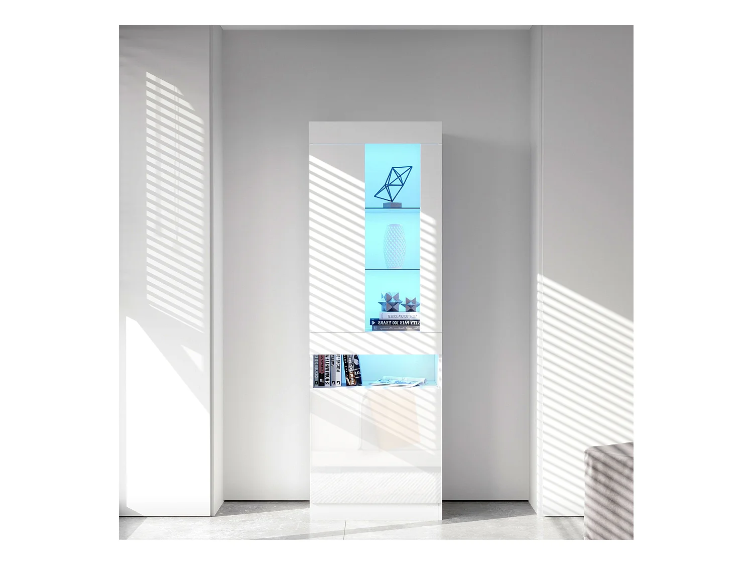 Vitrine LED avec 16 couleurs, design moderne, panneau de particules, blanc (50x40x180 cm)
