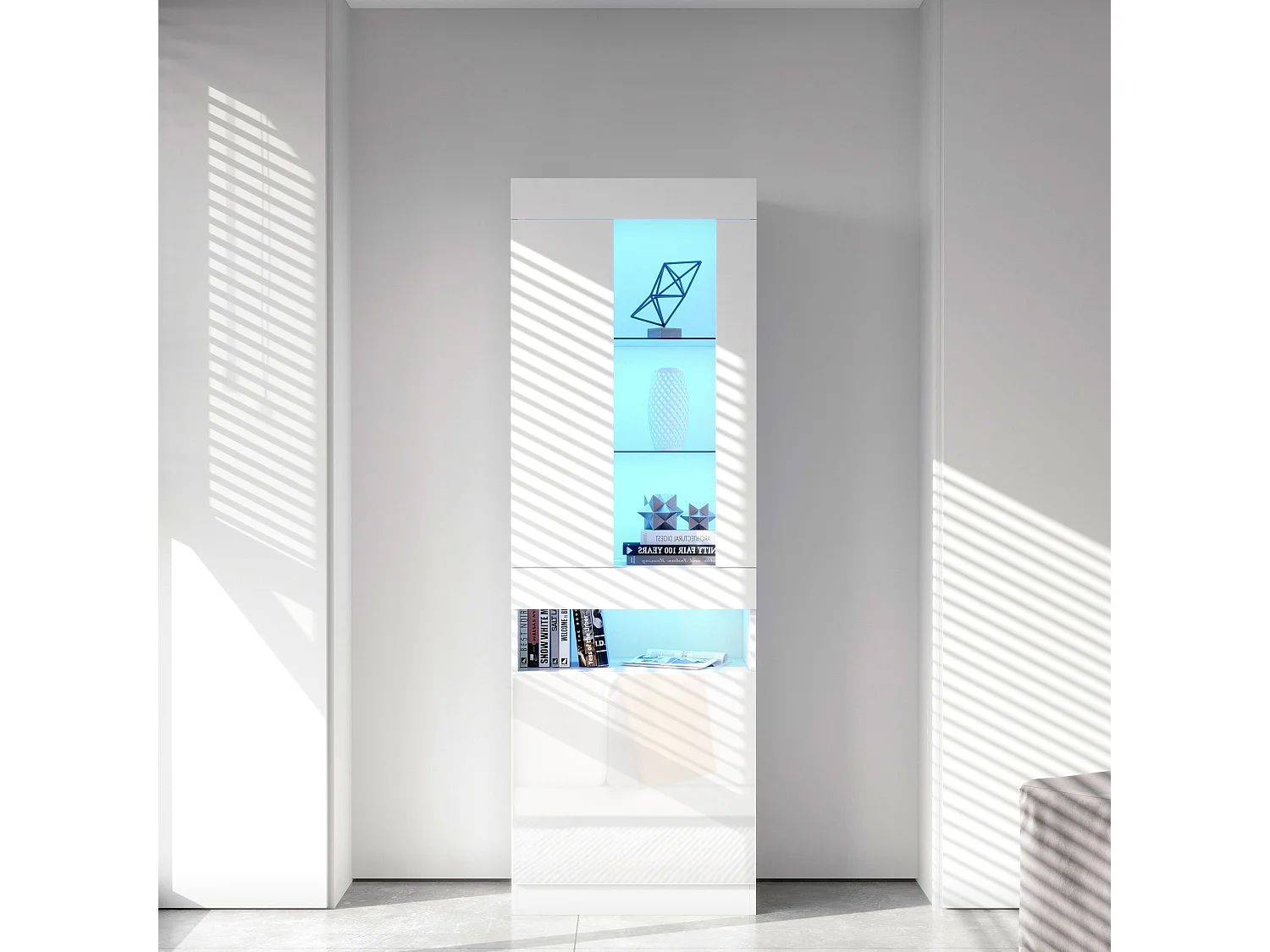 Vitrina LED con 16 colores, diseño moderno, aglomerado, blanco (50x40x180 cm)
