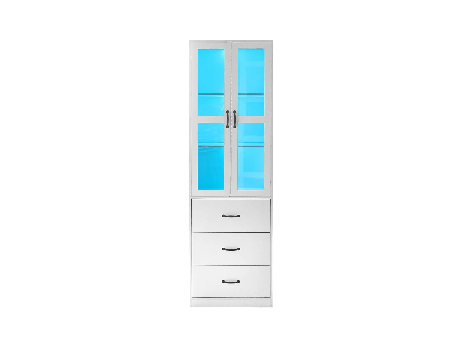 Vitrine moderne avec LED, 3 étagères réglables, portes en verre, design élégant, MDF, blanc (77.5x40x150 cm)