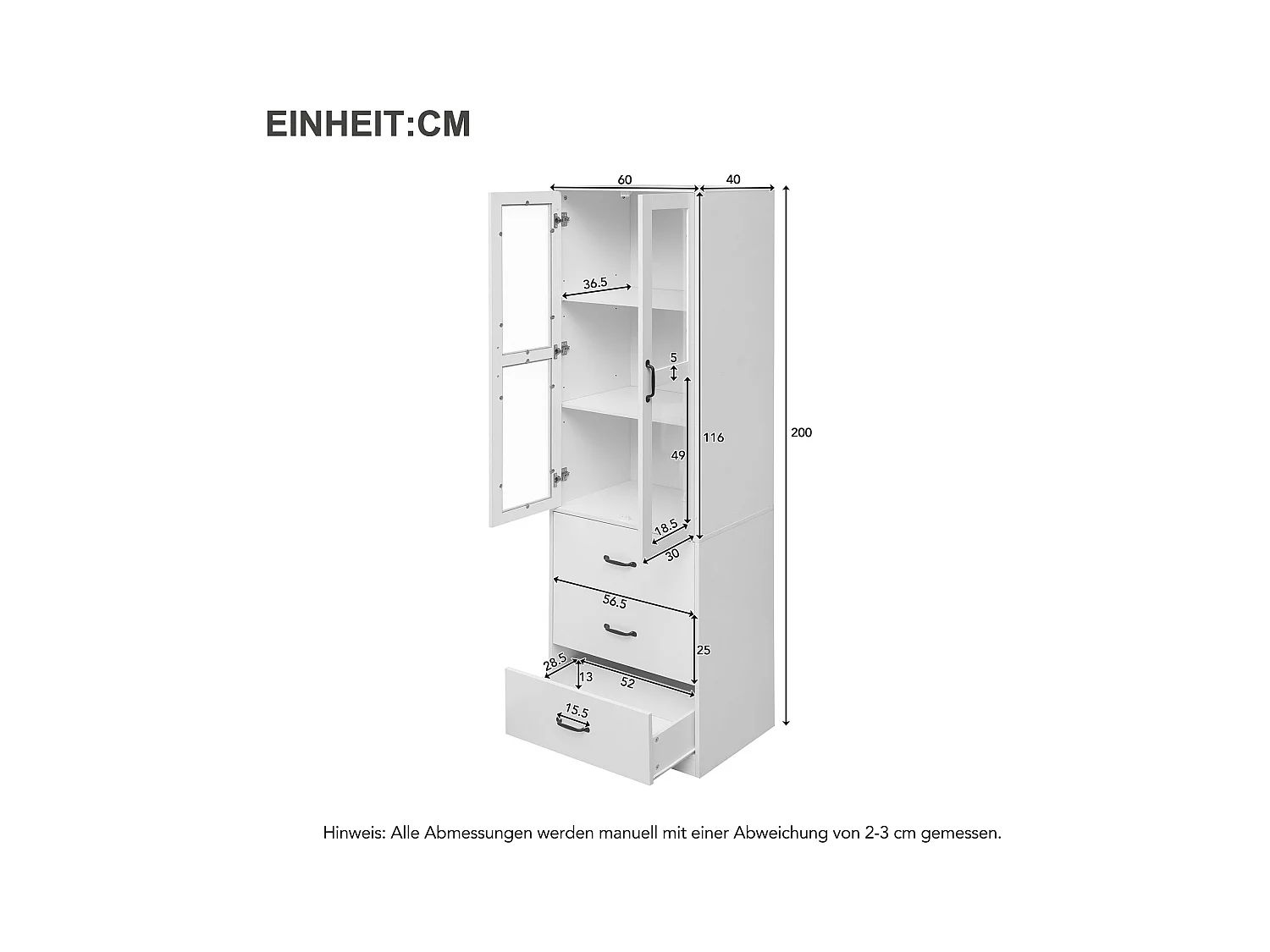 Vitrine moderne avec LED, 3 étagères réglables, portes en verre, design élégant, MDF, blanc (77.5x40x150 cm)