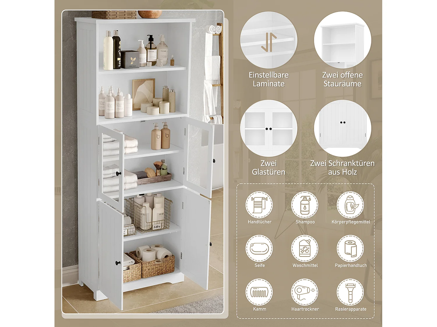 Set di 3 tavolini impilabili, piano in MDF laccato, gambe in metallo, bianco/grigio/nero (55x40x45cm)