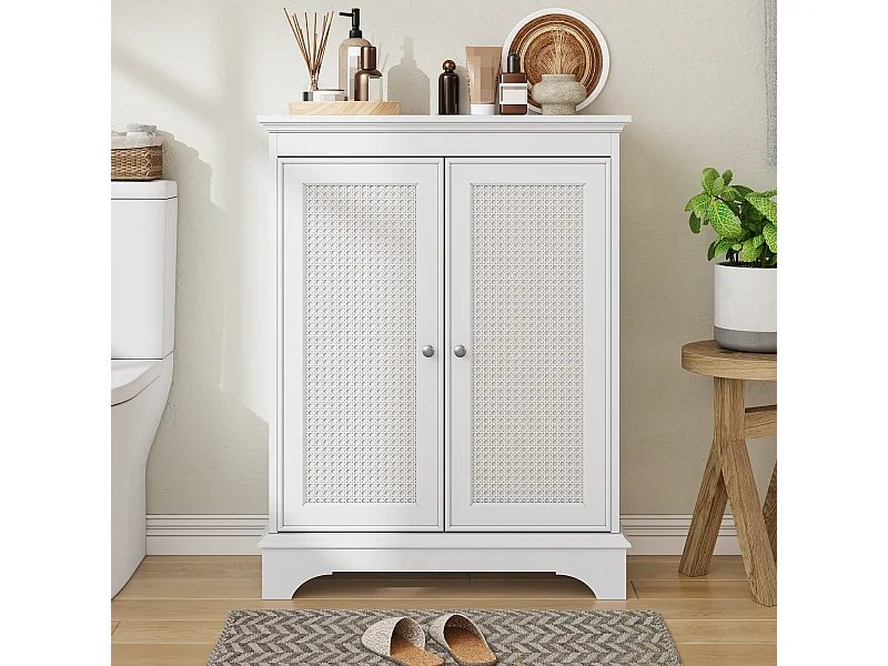 Mobiletto da bagno con anta a cestone e ripiani regolabili, MDF, bianco (66,6x29,8x86,5 cm)