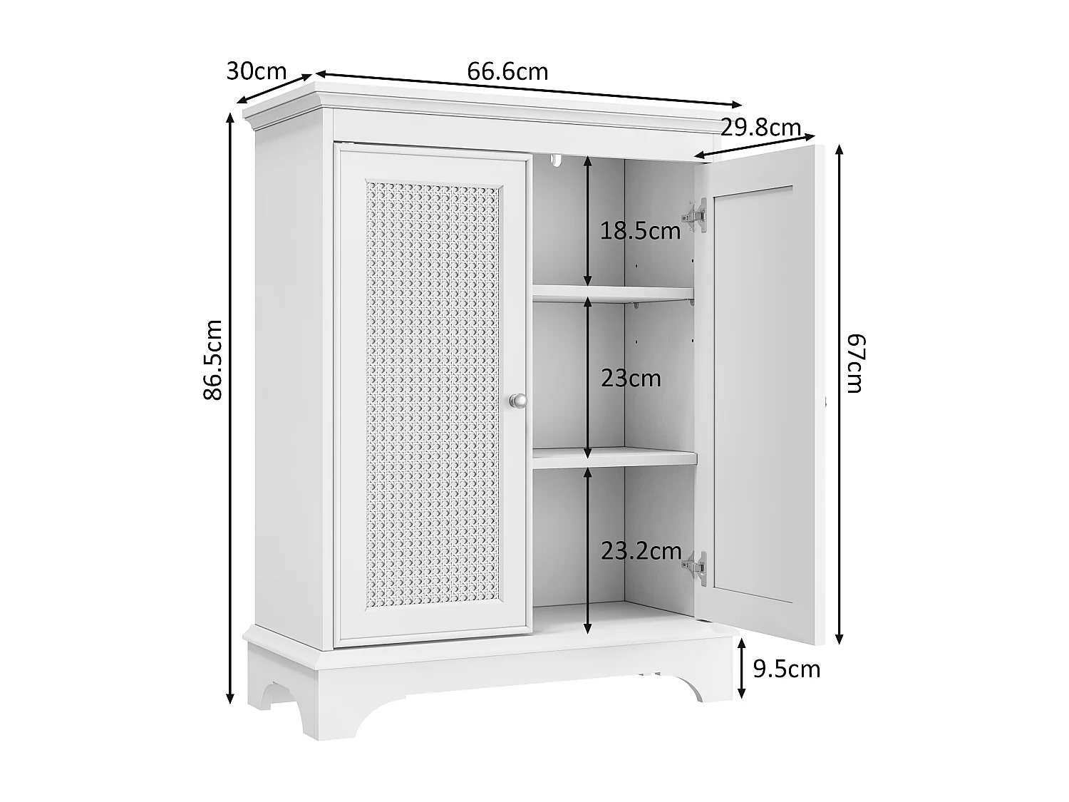 Meuble de salle de bain avec porte panier et étagères réglables, MDF, blanc (66,6x29,8x86,5 cm)