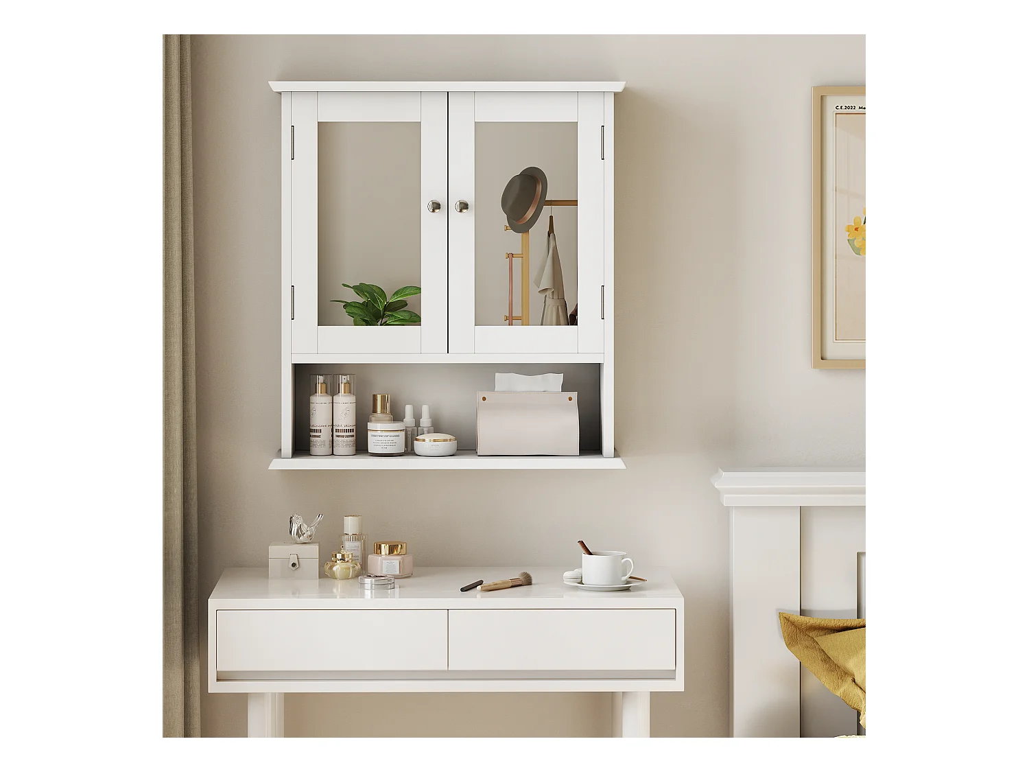 Badkamermeubel met spiegel, verstelbare planken, MDF, wit (54,6x19,8x60 cm)