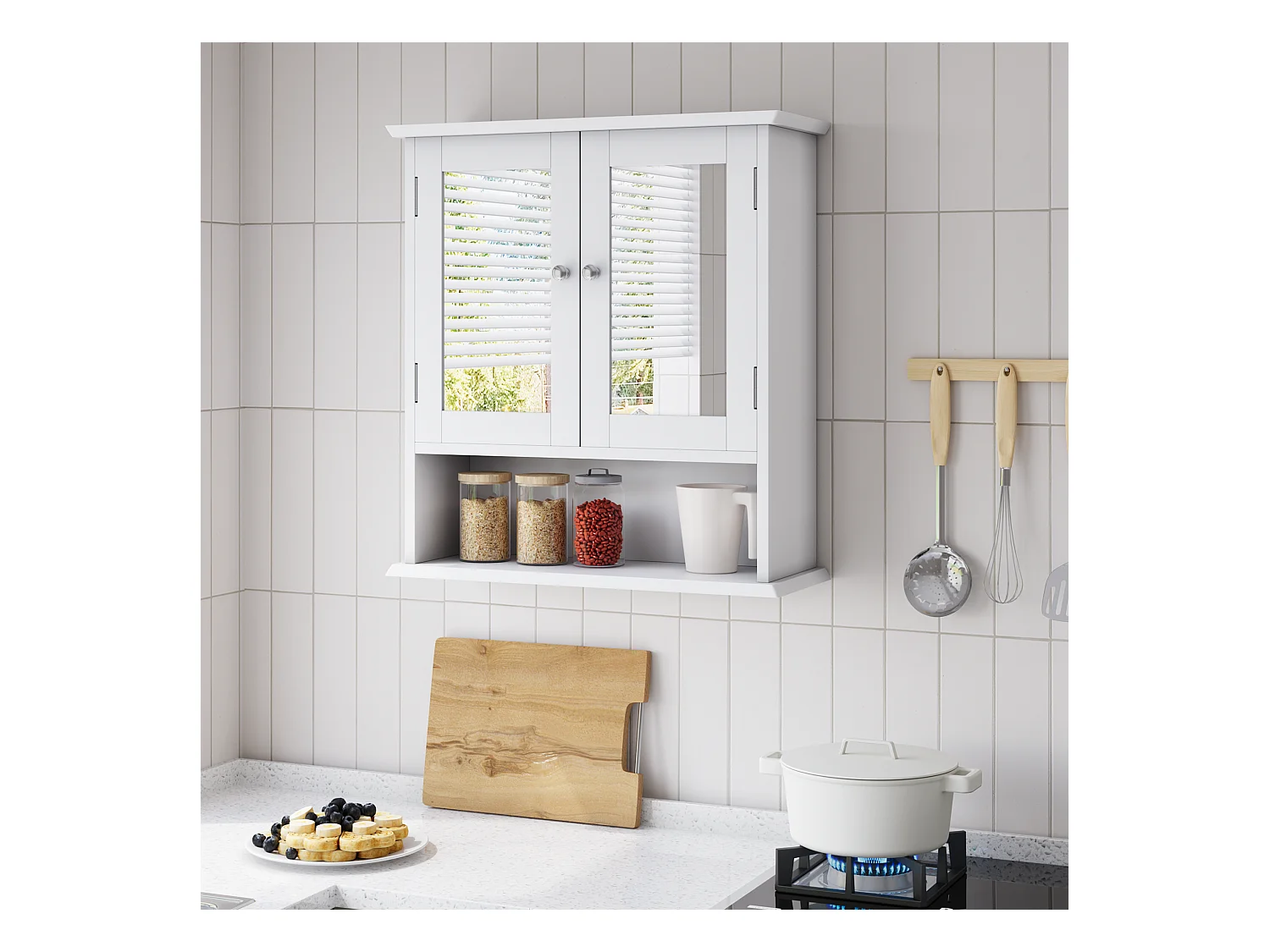 Badkamermeubel met spiegel, verstelbare planken, MDF, wit (54,6x19,8x60 cm)