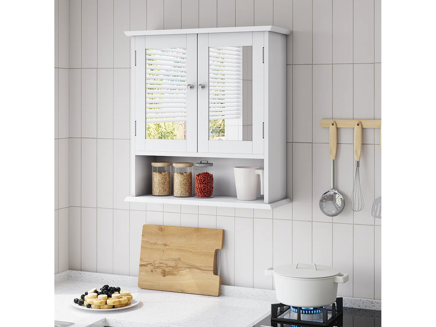 Badkamermeubel met spiegel, verstelbare planken, MDF, wit (54,6x19,8x60 cm)