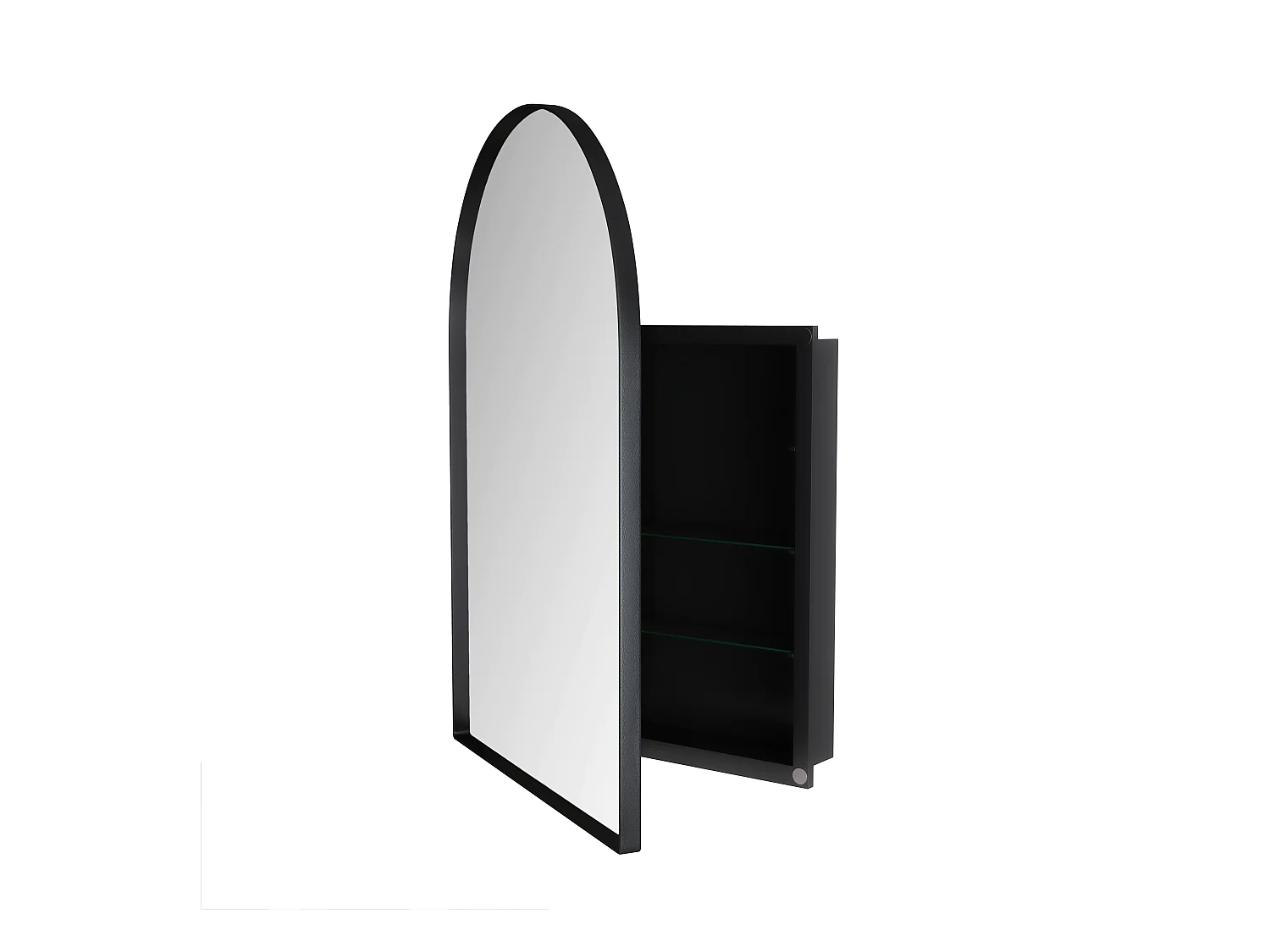 Armario de pared de metal con espejo curvo y estantes ajustables, para baño, salón y dormitorio, color negro (91 x 61 x 12 cm)