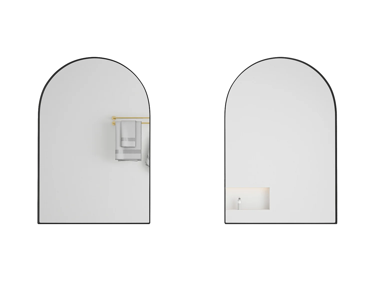 Gebogen spiegelkast, metalen wandkast met spiegel en verstelbare planken, voor badkamer, woonkamer en slaapkamer, zwart (91x61x12 cm)