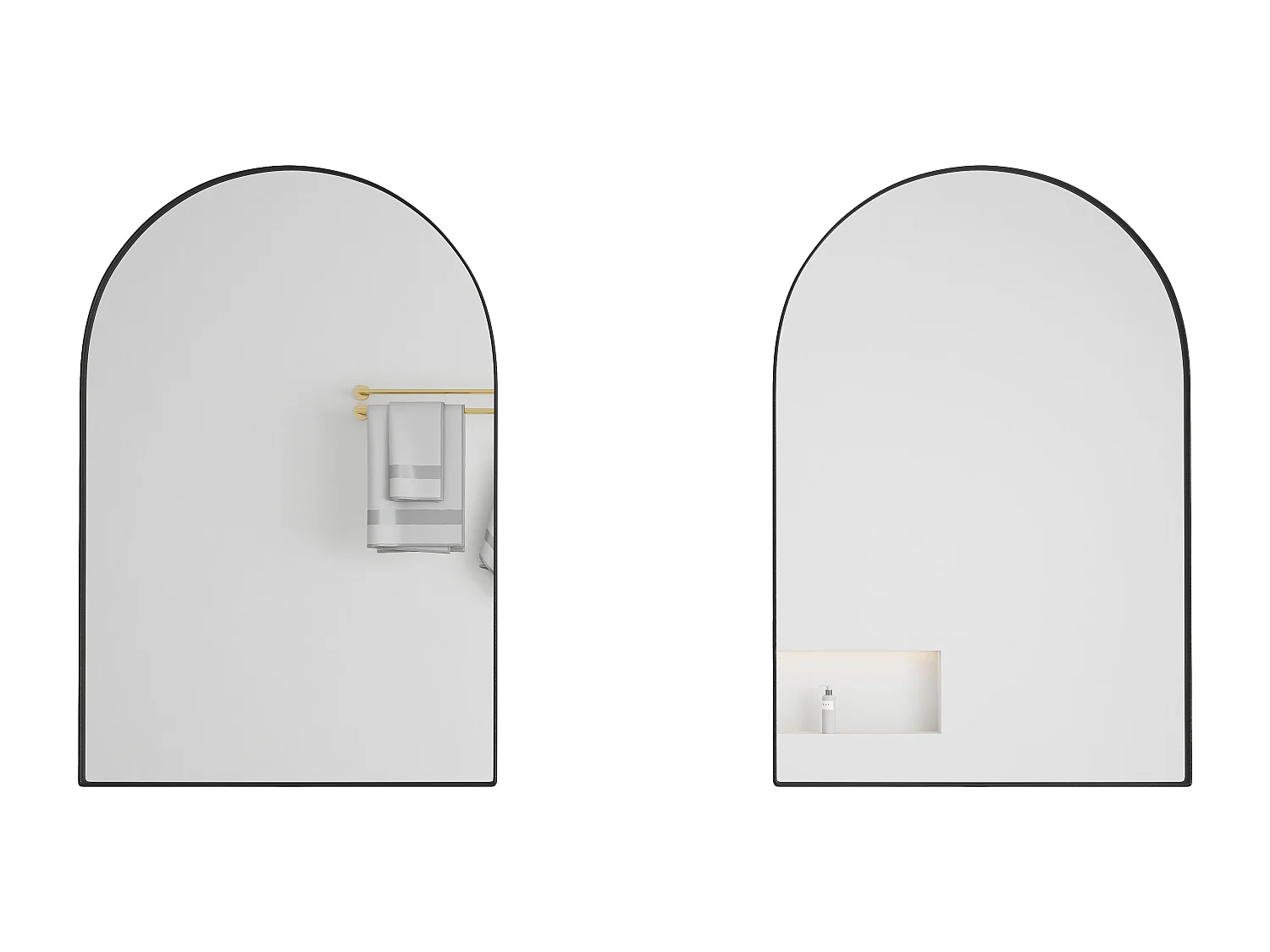 Armario de pared de metal con espejo curvo y estantes ajustables, para baño, salón y dormitorio, color negro (91 x 61 x 12 cm)