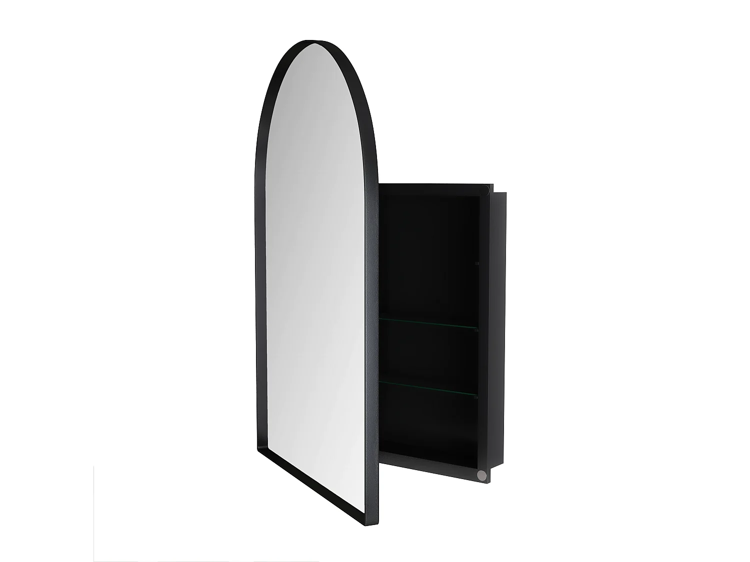 Armario de pared de metal con espejo curvo y estantes ajustables, para baño, salón y dormitorio, color negro (91 x 61 x 12 cm)