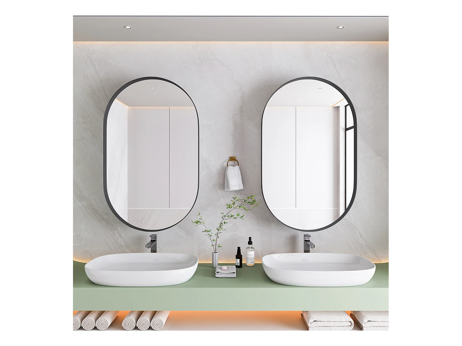 Miroir Arqué avec rangement, Cabinet mural avec cadre en métal, Armoire Miroir avec étagères réglables, pour salle de bain, noir (85x51.5x12 cm)