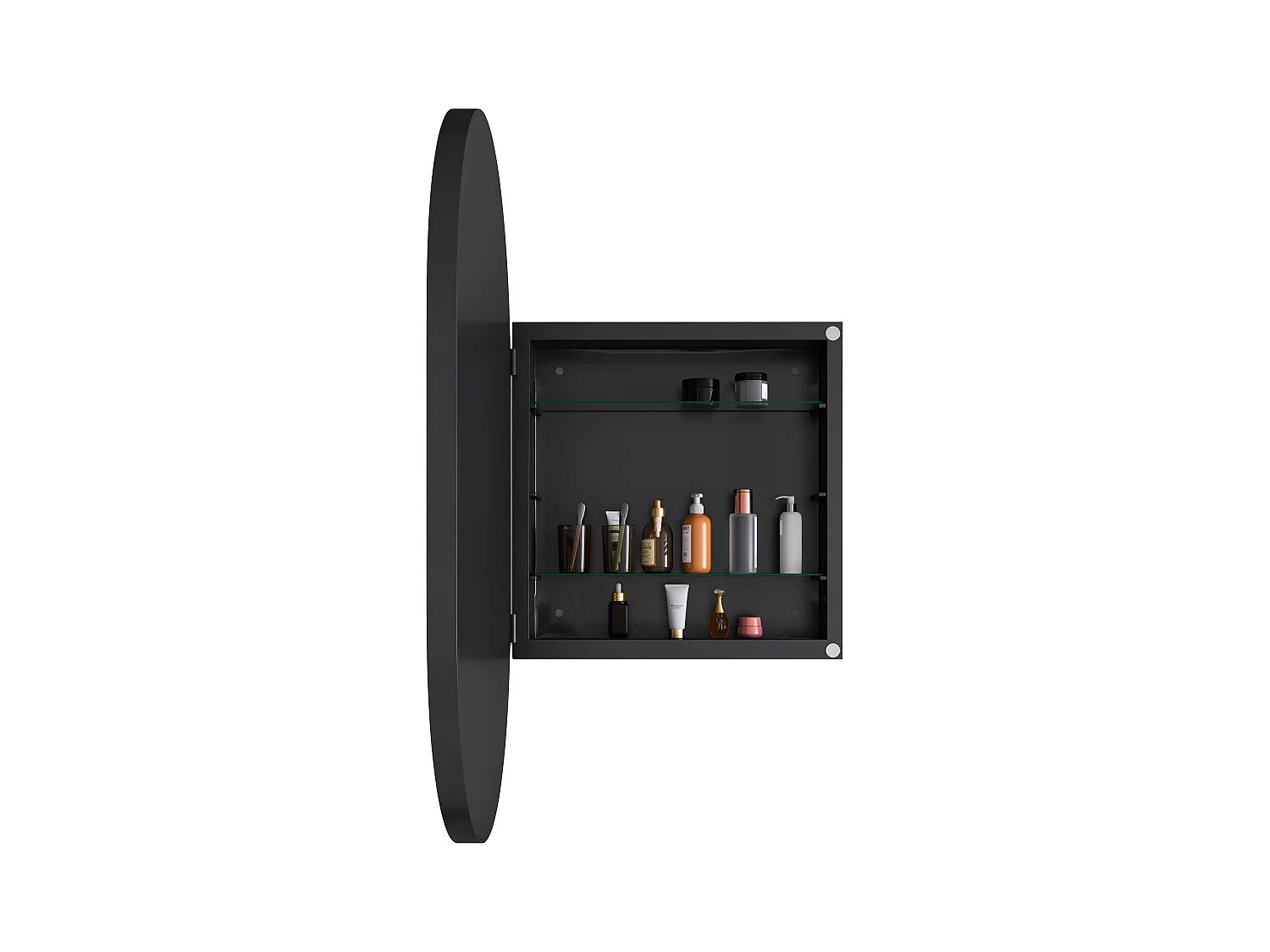 Miroir Arqué avec rangement, Cabinet mural avec cadre en métal, Armoire Miroir avec étagères réglables, pour salle de bain, noir (85x51.5x12 cm)