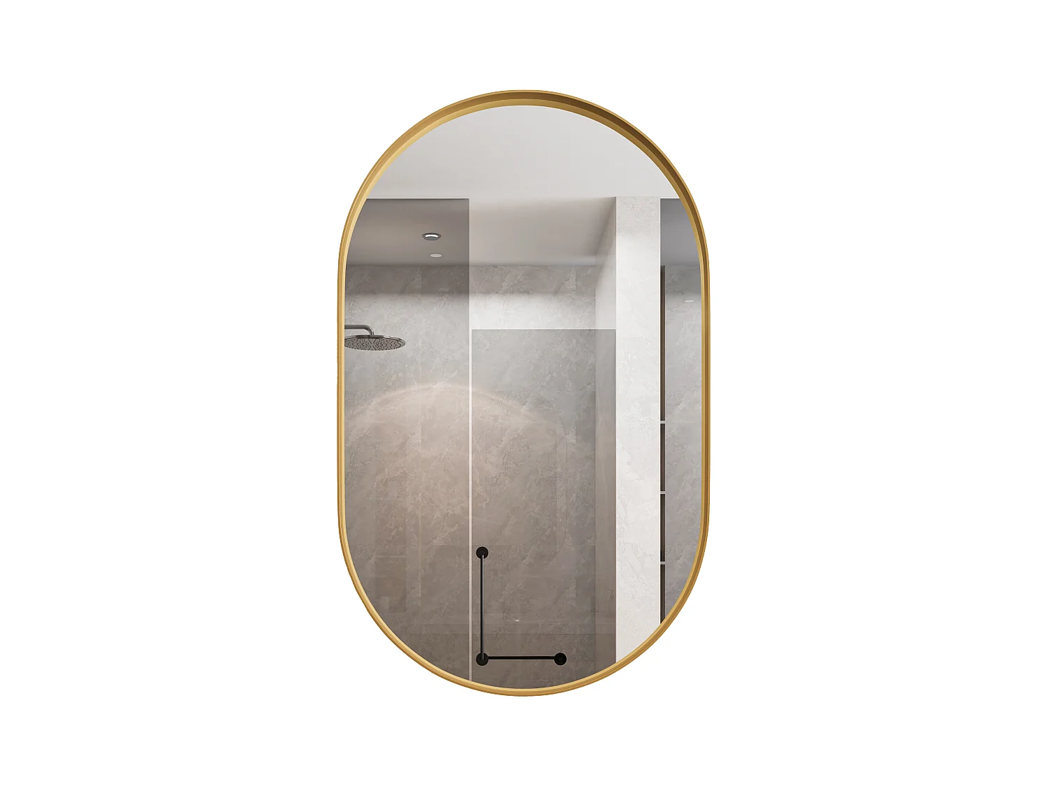 Ovale spiegelkast, wandkast met metalen frame, verstelbare planken, voor badkamer, woonkamer en slaapkamer, goud (91x61x12 cm)