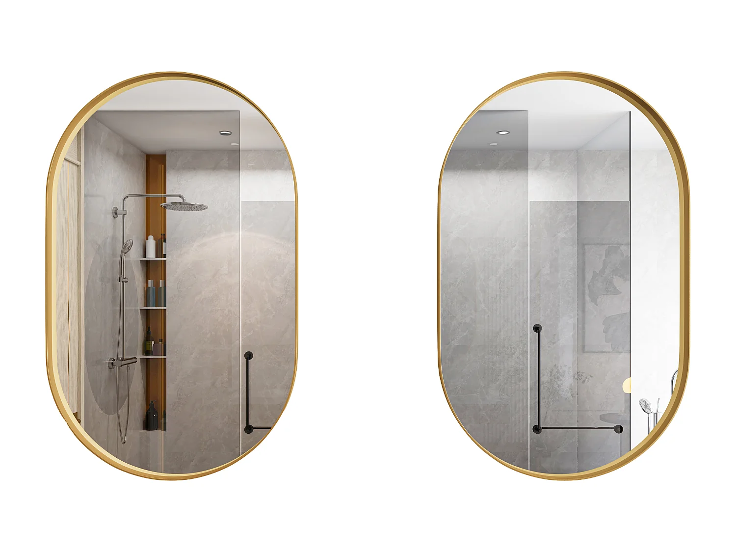 Armoire miroir ovale, cabinet mural avec cadre en métal, étagères réglables, pour salle de bain, salon et chambre, doré (91x61x12 cm)