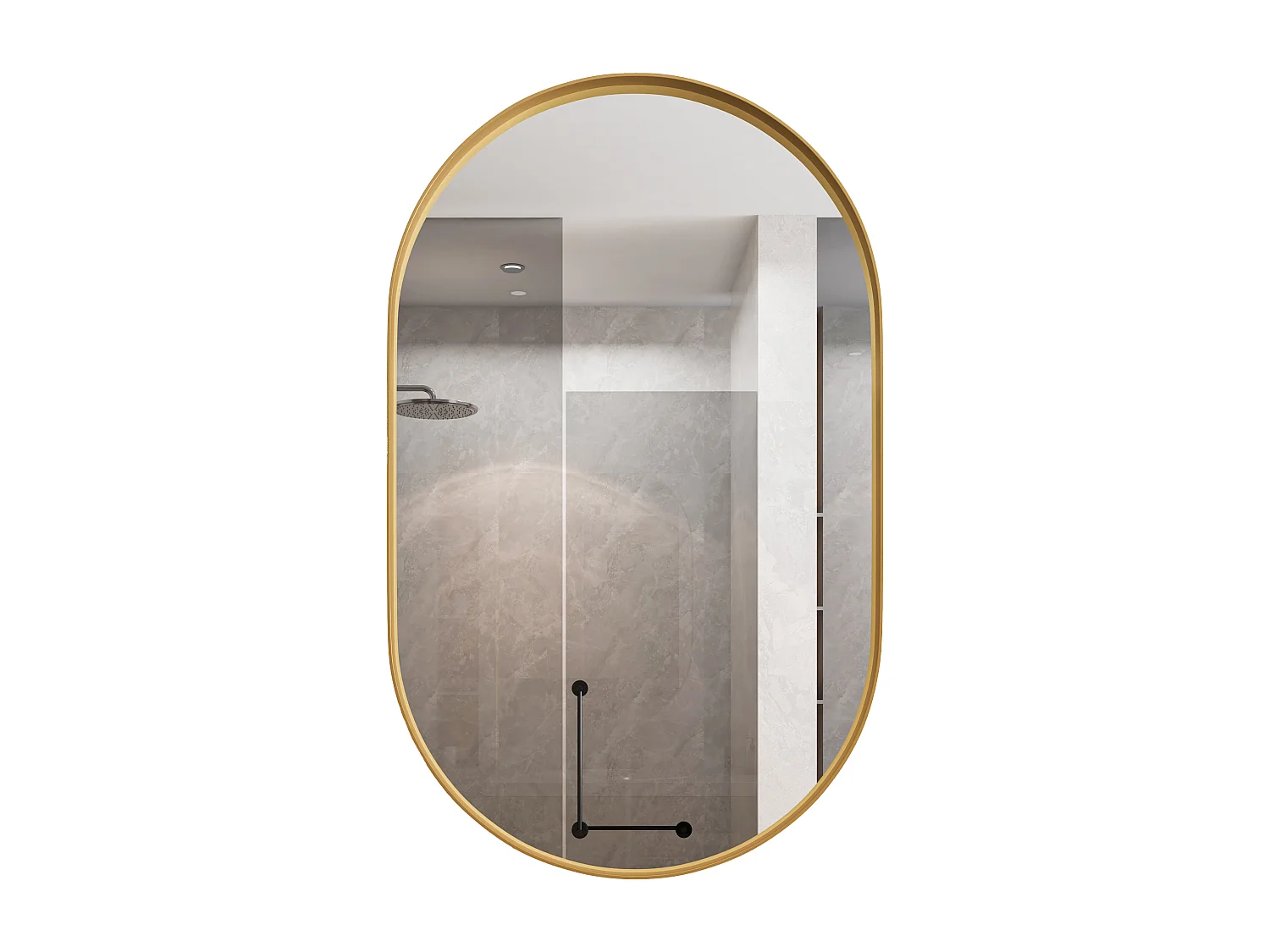 Armoire miroir ovale, cabinet mural avec cadre en métal, étagères réglables, pour salle de bain, salon et chambre, doré (91x61x12 cm)