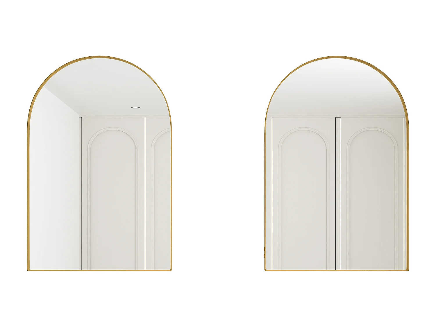 Armoire miroir incurvée, cabinet mural avec cadre métallique, étagères ajustables, pour salle de bain, salon et chambre, or (91x61x12 cm)