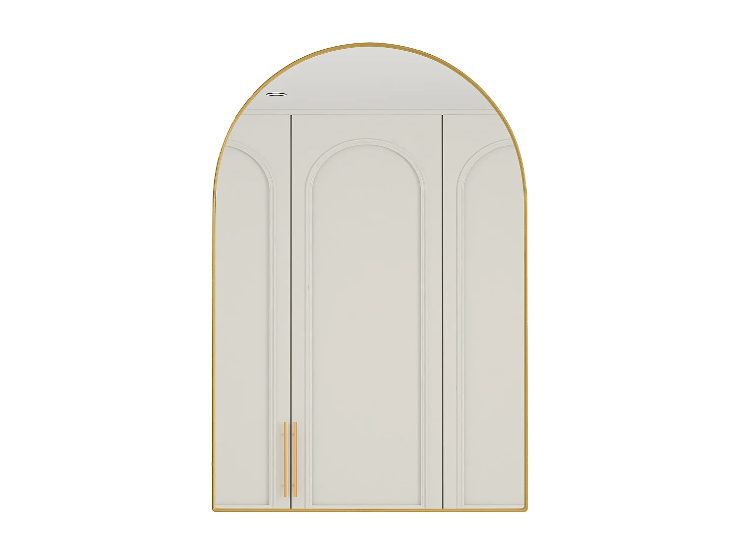 Armoire miroir incurvée, cabinet mural avec cadre métallique, étagères ajustables, pour salle de bain, salon et chambre, or (91x61x12 cm)