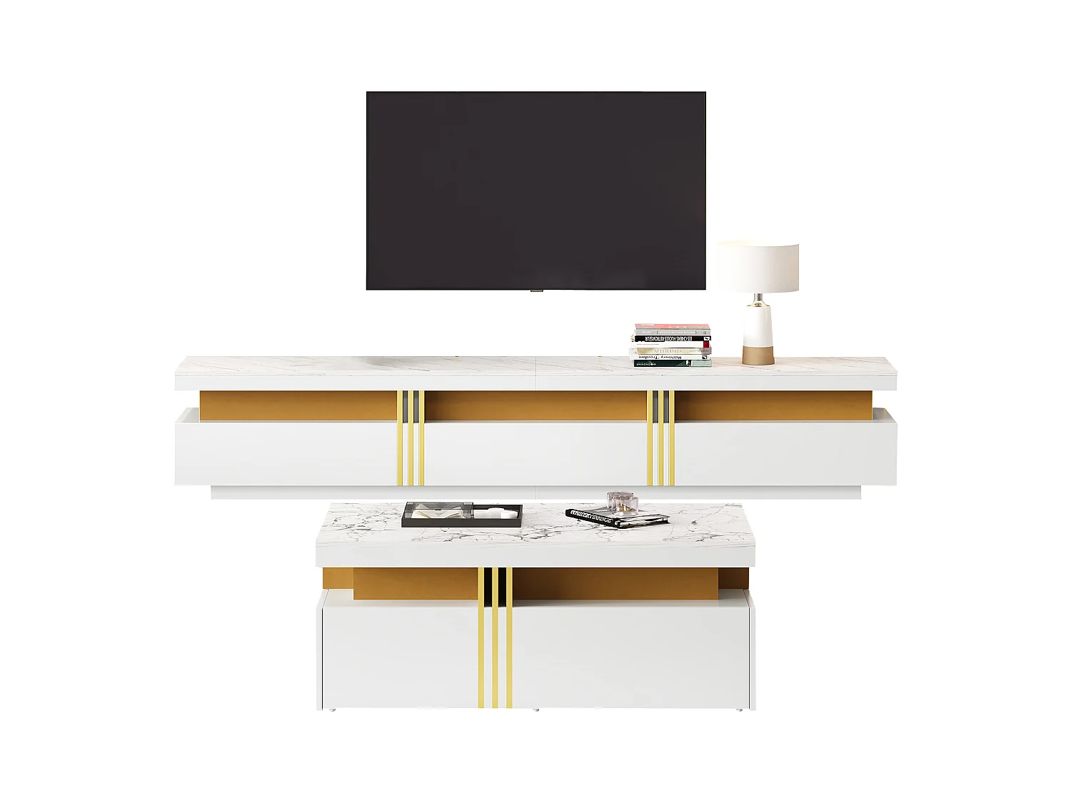 Ensemble TV et table basse moderne, MDF, Blanc, (100x50x40 cm)