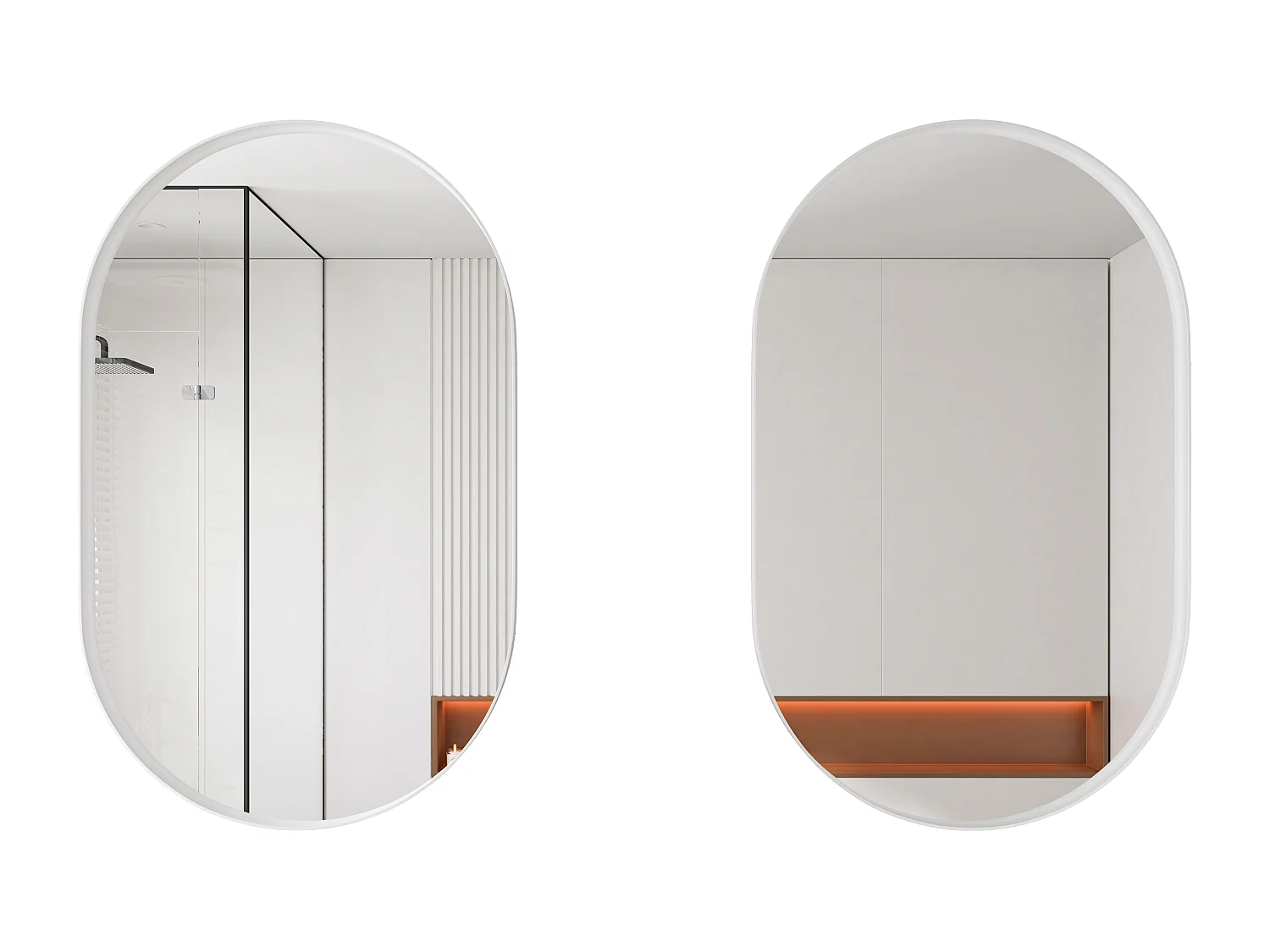 Ovale spiegelkast, wandkast met metalen frame, verstelbare planken, voor badkamer, woonkamer en slaapkamer, wit (91x61x12 cm)