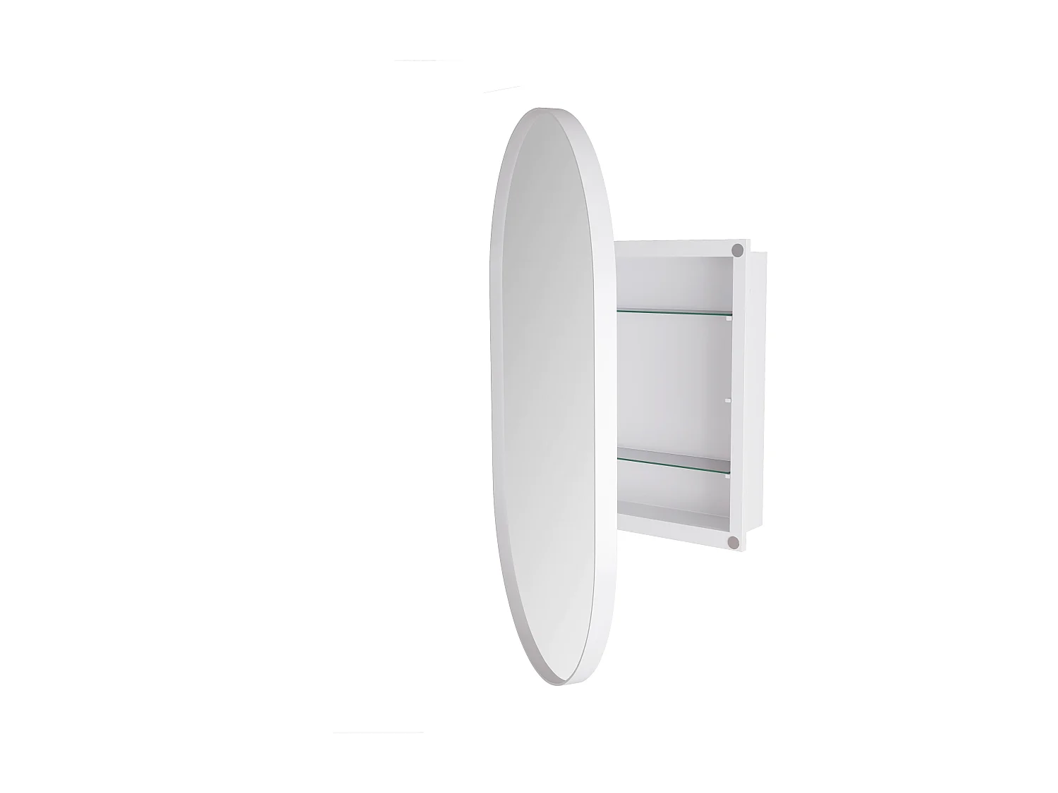 Ovale spiegelkast, wandkast met metalen frame, verstelbare planken, voor badkamer, woonkamer en slaapkamer, wit (91x61x12 cm)