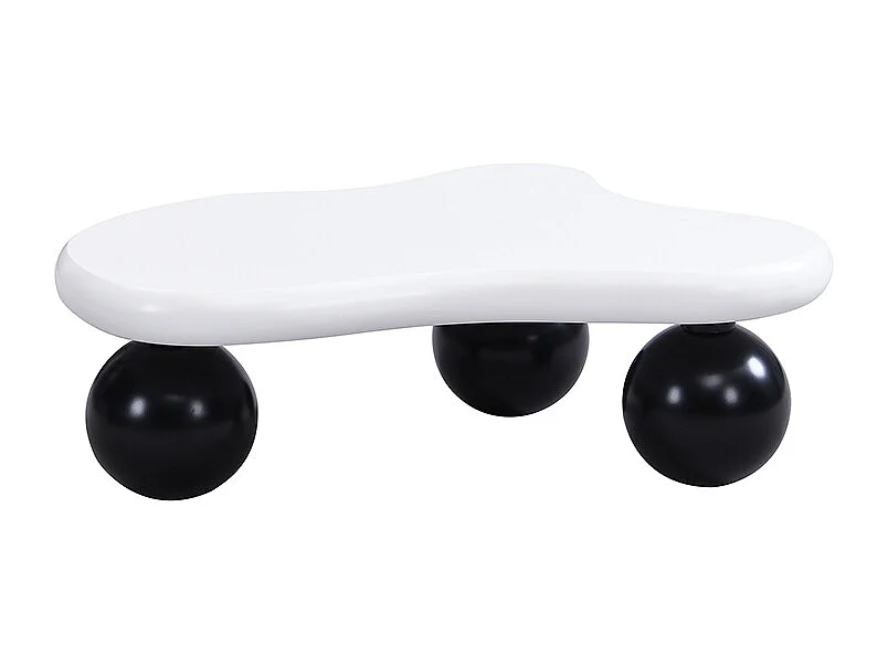 Weißer Couchtisch – Couchtisch mit LED-Leuchten und schwarzen runden Beinen – wolkenförmiges design – für wohnzimmer und kinderzimmer