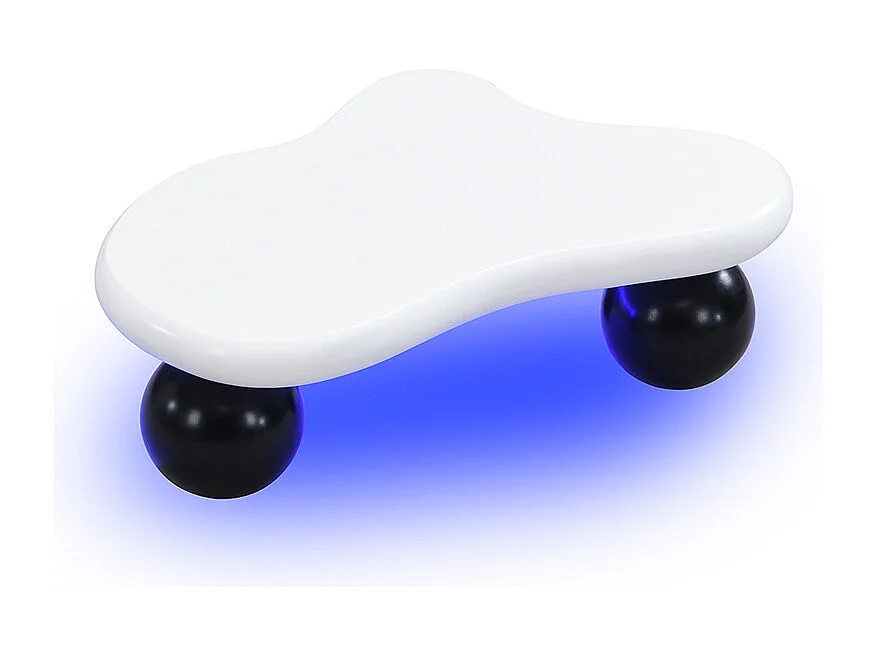 Weißer Couchtisch – Couchtisch mit LED-Leuchten und schwarzen runden Beinen – wolkenförmiges design – für wohnzimmer und kinderzimmer