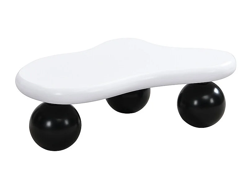 Weißer Couchtisch – Couchtisch mit LED-Leuchten und schwarzen runden Beinen – wolkenförmiges design – für wohnzimmer und kinderzimmer