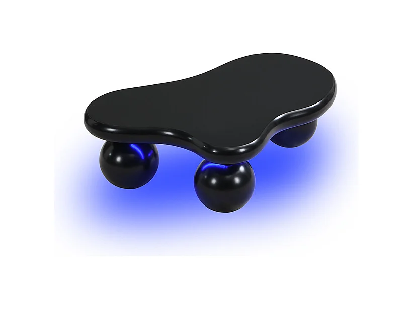 Table basse noire - Table basse avec lumières LED et pieds ronds noirs - design en forme de nuage - pour salon et chambre d'enfant