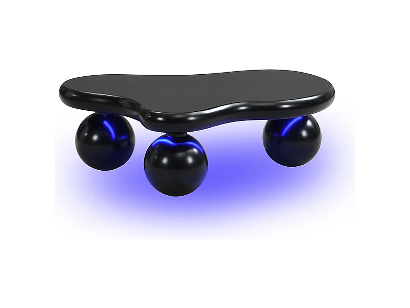 Table basse noire - Table basse avec lumières LED et pieds ronds noirs - design en forme de nuage - pour salon et chambre d'enfant