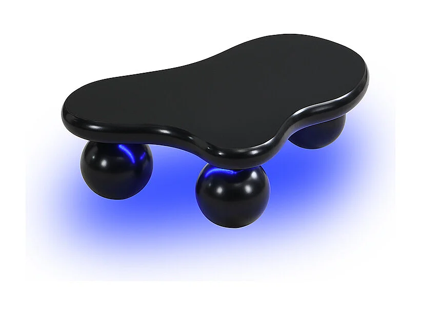 Table basse noire - Table basse avec lumières LED et pieds ronds noirs - design en forme de nuage - pour salon et chambre d'enfant