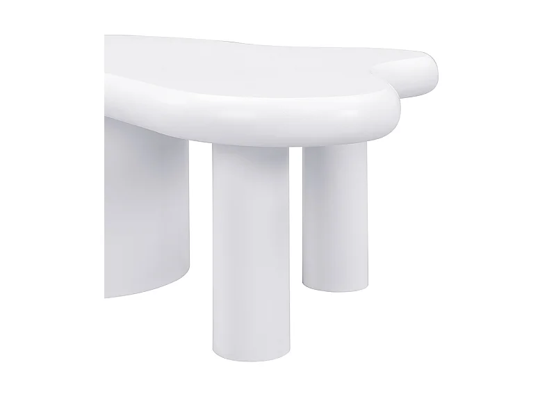 Table basse blanche - Table d'appoint avec 2 tiroirs et pieds colonnes - pour salon