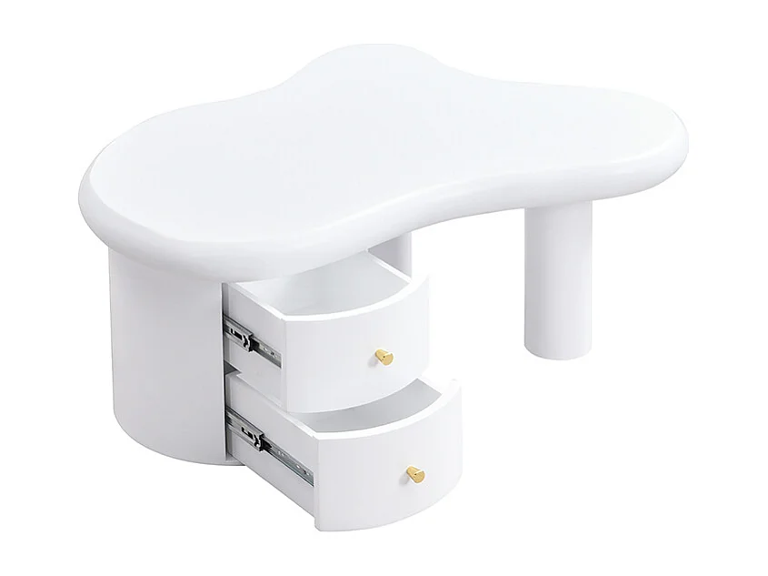 Table basse blanche - Table d'appoint avec 2 tiroirs et pieds colonnes - pour salon