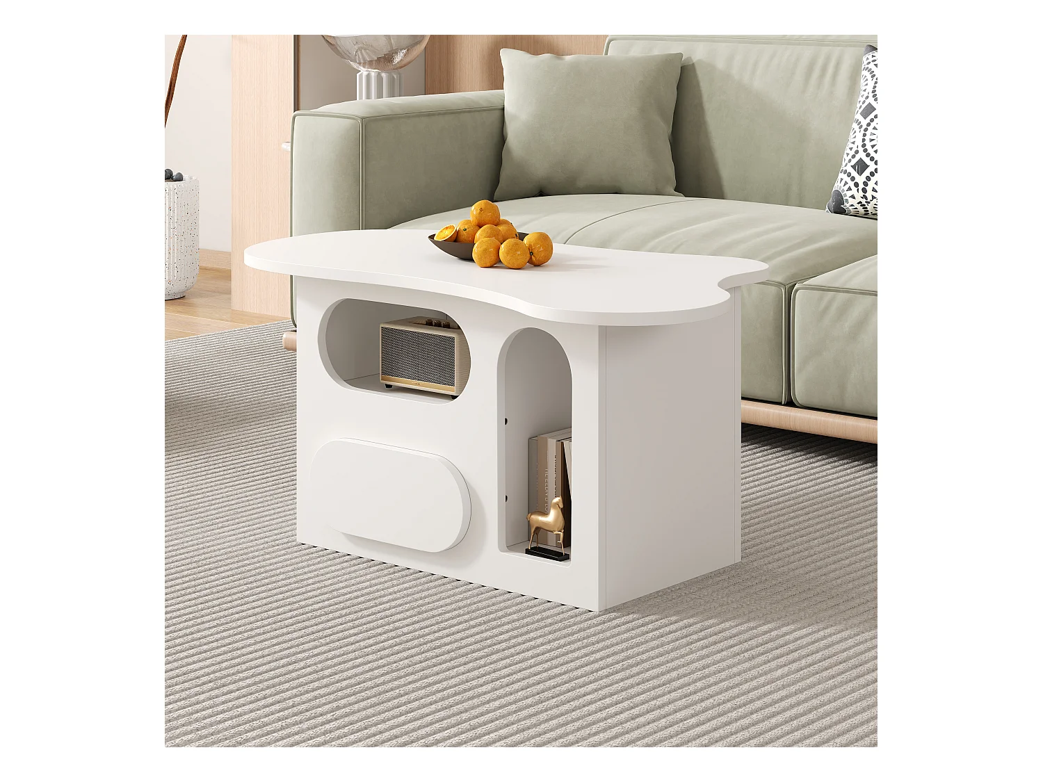 Table basse blanche - Table basse avec 1 tiroir et compartiment de rangement ouvert - pour le salon