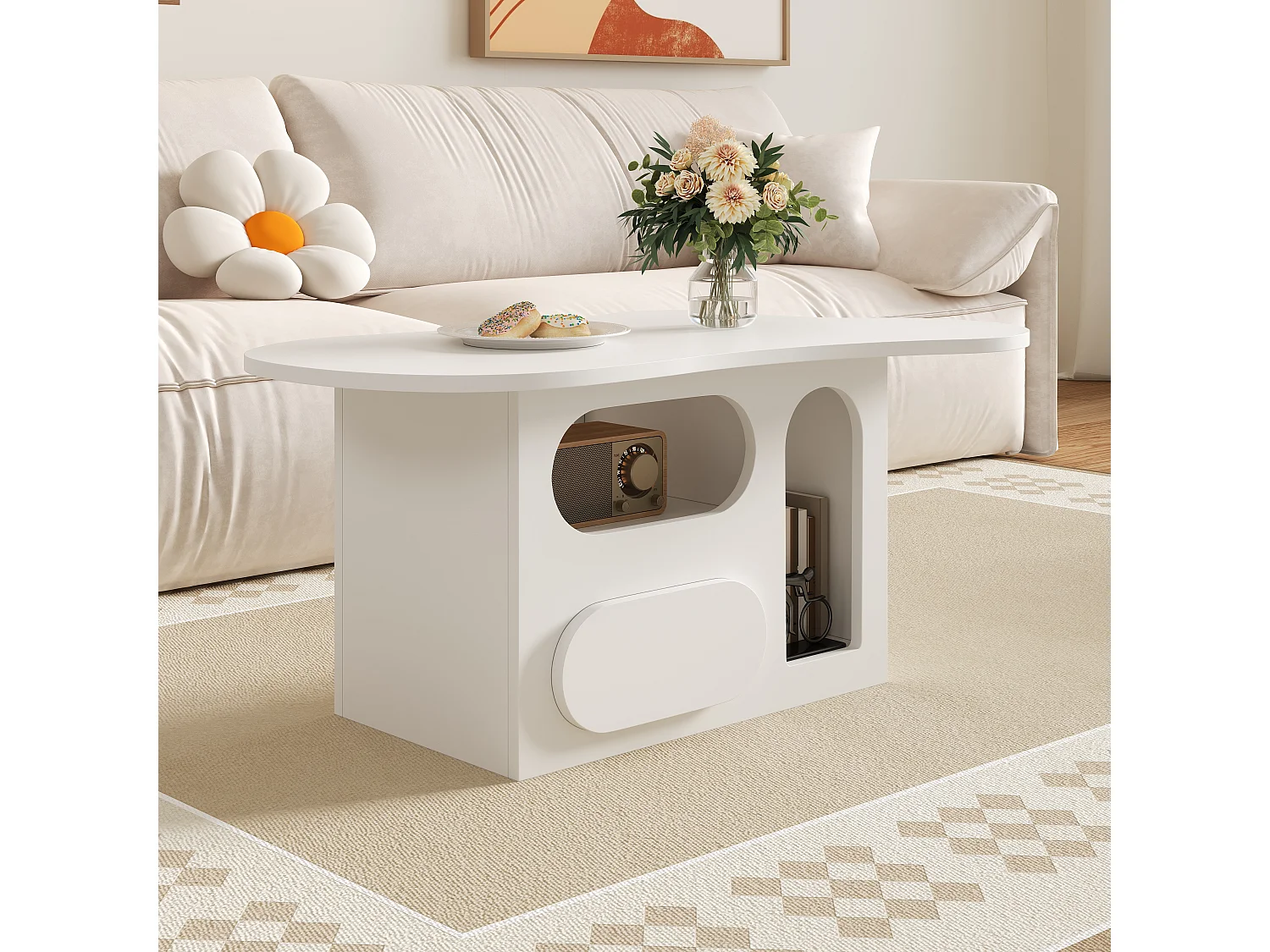 Witte salontafel - salontafel met 1 lade en open opbergvak - voor woonkamer